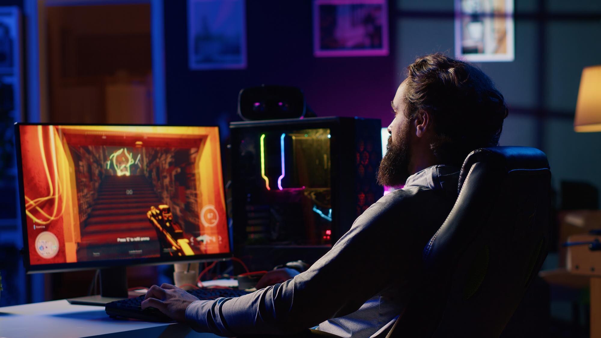 Futuristic gaming setup with neon lighting